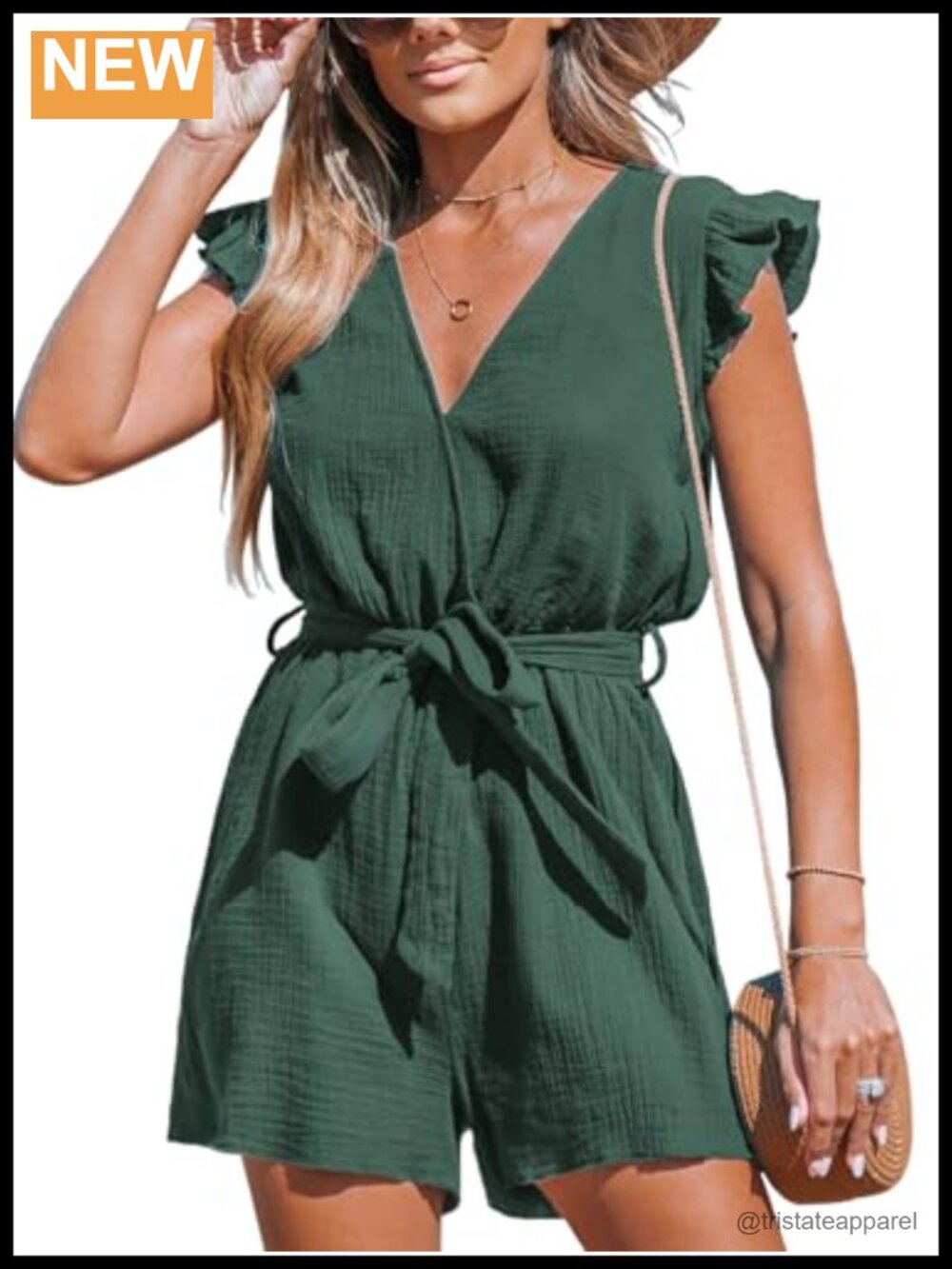 CUPSHE Women's Boho Floral Wrap Romper V Neck Ruffled Sleeve Mini